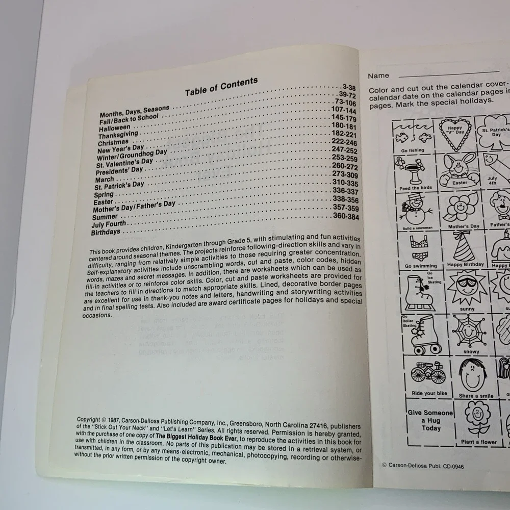 The Biggest Holiday Book Ever Activity Book Learning Coloring K-5th Vintage 1987